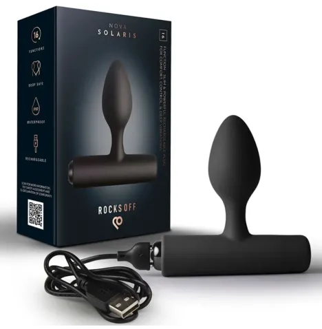 ROCKS-OFF - NOVA SOLARIS PLUG ANAL FINO RECARGABLE 16 FUNCIONES NEGRO