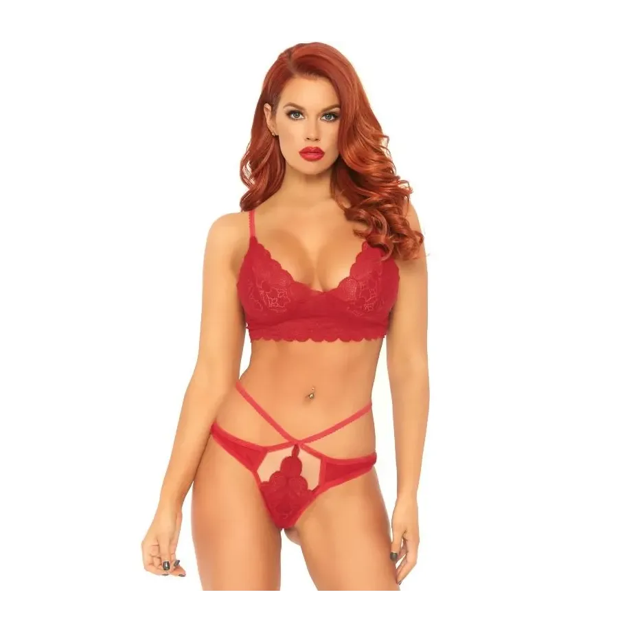 LEG AVENUE - ENSEMBLE 2 PIÈCES BRALETTE ET STRING DENTELLE M-L LEG AVENUE - ENSEMBLE 2 PIÈCES BRALETTE ET STRING DENTELLE M-L