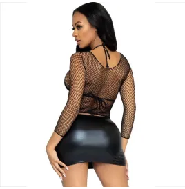 LEG AVENUE - FISHNET LONG SLEEVE T-SHIRT BLACK
