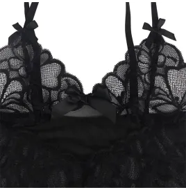 SUBBLIME - BABYDOLL CON TIRANTES AJUSTABLES Y ESTAMPADO FLORAL DE ENCAJE TRANSPARENTE NEGRO S-M