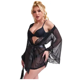 SUBBLIME - TRANSPARENT FABRIC ROBE WITH LACE DETAIL BLACK S-M