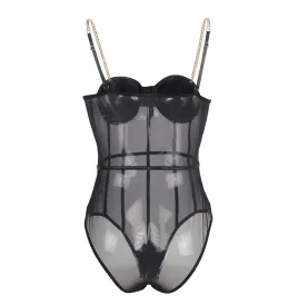 SUBBLIME - BLACK CHAIN SUSPENDERS BODYSUIT S-M