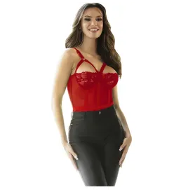 SUBBLIME - TEDDY AVEC JARRETIÈRE DÉTAIL POITRINE ROUGE S-M