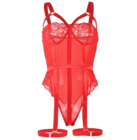 SUBBLIME - TEDDY AVEC JARRETIÈRE DÉTAIL POITRINE ROUGE S-M