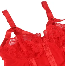 SUBBLIME - TEDDY AVEC JARRETIÈRE DÉTAIL POITRINE ROUGE S-M