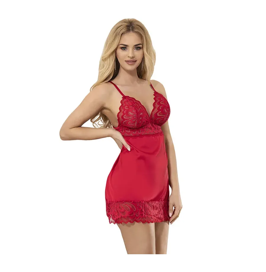 SUBBLIME - BABYDOLL EN SATIN AVEC DENTELLE ROUGE S-M SUBBLIME - BABYDOLL EN SATIN AVEC DENTELLE ROUGE S-M
