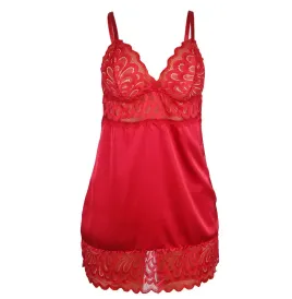 SUBBLIME - BABYDOLL EN SATIN AVEC DENTELLE ROUGE S-M