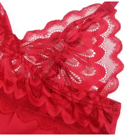 SUBBLIME - BABYDOLL EN SATIN AVEC DENTELLE ROUGE S-M