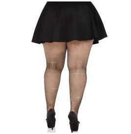 LEG AVENUE - CRYSTALIZED MESH STOCKINGS BLACK PLUS SIZE