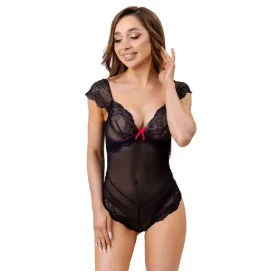 LIVCO CORSETTI FASHION - EVELYN LC 20243 BODY CON ADORNOS DE ENCAJE Y TRANPARENCIAS NEGRO S-M
