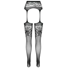 PASSION - S029 BLACK TIGHTS WITH GARTER ONE SIZE