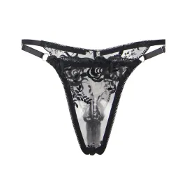 SUBBLIME - ENSEMBLE 3 PIÈCES SOUTIEN-GORGE STRING JARRETIÈRE IMPRIMÉ FLORAL NOIR S-M