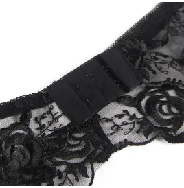 SUBBLIME - ENSEMBLE 3 PIÈCES SOUTIEN-GORGE STRING JARRETIÈRE IMPRIMÉ FLORAL NOIR S-M