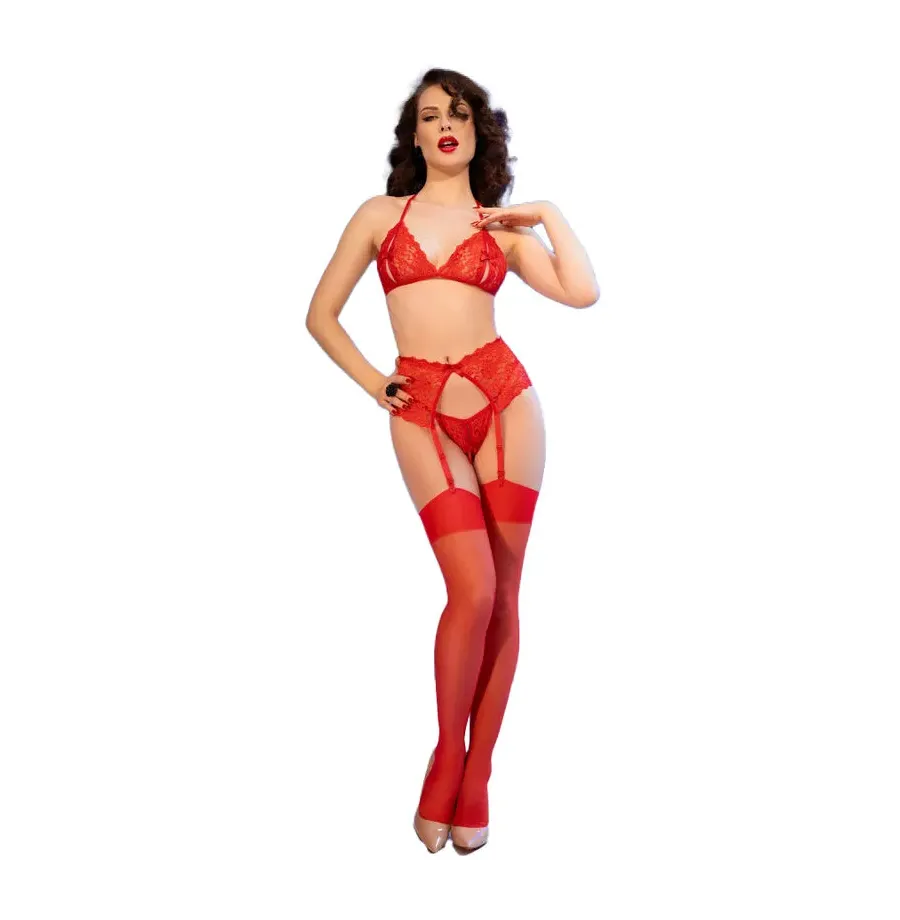 CHILIROSE - CR 4848 ENSEMBLE SOUTIEN-GORGE STRING BAS EN DENTELLE ROUGE S CHILIROSE - CR 4848 ENSEMBLE SOUTIEN-GORGE STRING BAS EN DENTELLE ROUGE S