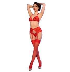 CHILIROSE - CR 4848 ENSEMBLE SOUTIEN-GORGE STRING BAS EN DENTELLE ROUGE S