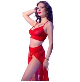 CHILIROSE - CR 4850 ENSEMBLE TOP ET LEGGINGS ROUGE AVEC ACCESSOIRES DORÉS S
