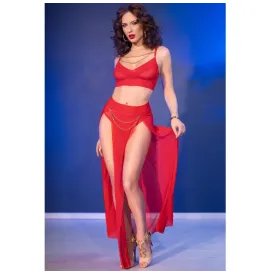 CHILIROSE - CR 4850 ROTES TOP UND LEGGINGS SET MIT GOLDENEN ACCESSOIRES S