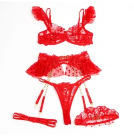 SUBBLIME - 957506 CONJUNTO SUJETADOR Y LIGA DE ENCAJE ROJO S-M