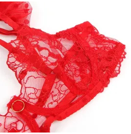 SUBBLIME - 957506 SPITZEN-BH UND STRUMPFBAND-SET ROT S-M