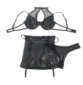 SUBBLIME - 957582 CONJUNTO SUJETADOR Y FALDA DE CUERO NEGRO S-M
