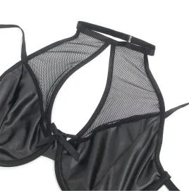 SUBBLIME - 957582 ENSEMBLE SOUTIEN-GORGE ET JUPE EN CUIR NOIR S-M