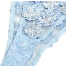 SUBBLIME - 957629 ENSEMBLE SOUTIEN-GORGE ET CULOTTE BRODÉS DE FLEURS BLEU CIEL S-M