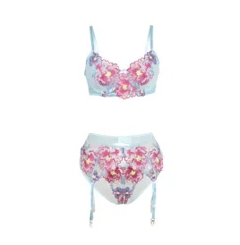 SUBBLIME - 957643 BH- UND STRUMPFGÜRTEL-SET MIT BLUMENSTICKEREI ROSA S-M