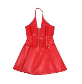 SUBBLIME - 957728 LACE ZIPPER LEATHER DRESS RED S-M