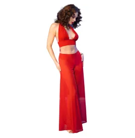 CHILIROSE - CR 4857 SET TOP E PANTALONI ROSSI TAGLIA S