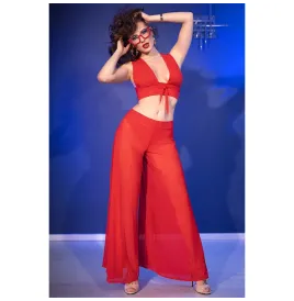 CHILIROSE - CR 4857 ENSEMBLE HAUT ET PANTALON ROUGE TAILLE S