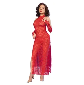 CHILIROSE - CR 4853 ABITO IN PIZZO ROSSO CON GUANTI S-M