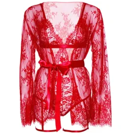 LEG AVENUE - 86123 SET BODY BATA DE LIGUERO ROJO TALLA S