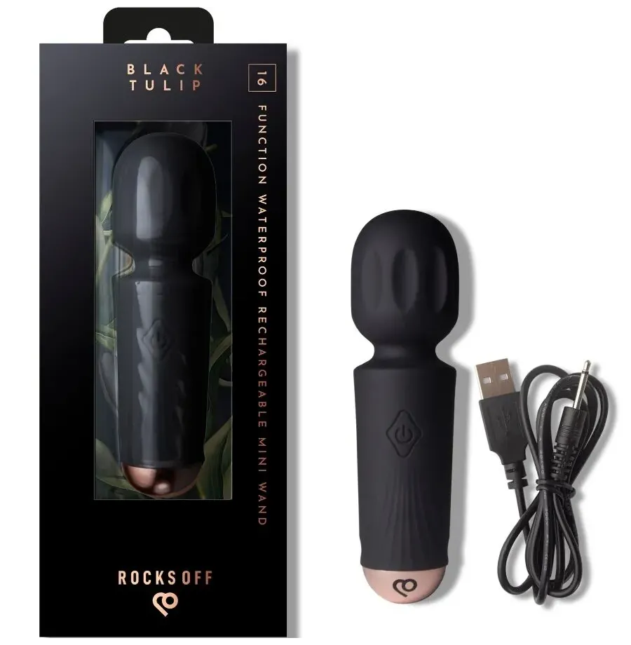 ROCKS-OFF - MINI RECHARGEABLE WAND 16 FUNCTIONS BLACK TULIP ROCKS-OFF - MINI RECHARGEABLE WAND 16 FUNCTIONS BLACK TULIP