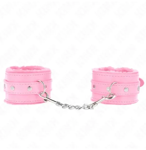 KINK - PREMIUM PELZGEFÜTTERTE HANDGELENKFESSELN ROSA MIT ROSA GÜRTEL VERSTELLBAR 17-29 CM X 6 CM