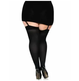 LEG AVENUE - CUISSES HAUTES EN NYLON NOIR AVEC NOEUD NOIR TAILLE UNIQUE