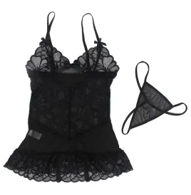SUBBLIME - BABYDOLL MIT VERSTELLBAREN TRGERN UND TRANSPARENTER SPITZE MIT BLUMENDRUCK SCHWARZ S-M
