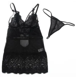 SUBBLIME - BABYDOLL MIT VERSTELLBAREN SPITZENTRGERN SCHWARZ S-M