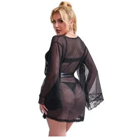 SUBBLIME - TRANSPARENTER STOFFMANTEL MIT SPITZENDETAIL SCHWARZ S-M