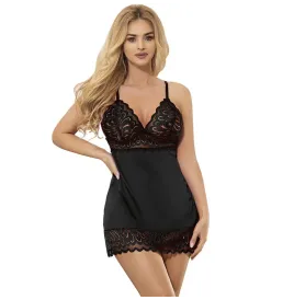 SUBBLIME - BABYDOLL WITH FLORAL PRINT CHEST BLACK S-M