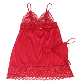 SUBBLIME - BABYDOLL IN RASO CON PIZZO ROSSO S-M