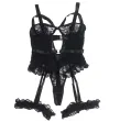 SUBBLIME - TEDDY WITH GARTER WITH LACE DETAIL AND STRIPS BLACK S-M SUBBLIME - TEDDY WITH GARTER WITH LACE DETAIL AND STRIPS BLACK S-M