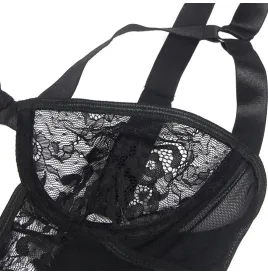 SUBBLIME - TEDDY WITH GARTER WITH LACE DETAIL AND STRIPS BLACK S-M