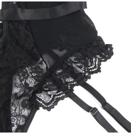 SUBBLIME - TEDDY WITH GARTER WITH LACE DETAIL AND STRIPS BLACK S-M