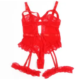 SUBBLIME - TEDDY WITH GARTER WITH LACE DETAIL AND STRIPS RED S-M