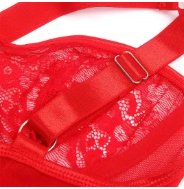 SUBBLIME - TEDDY MIT STRUMPFBAND MIT SPITZENDETAIL UND STREIFEN ROT S-M