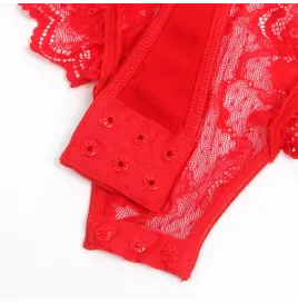 SUBBLIME - TEDDY MIT STRUMPFBAND MIT SPITZENDETAIL UND STREIFEN ROT S-M