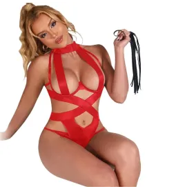 SUBBLIME - SEXY HALTER BODY WITH HARNESS RED S-M
