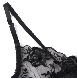 SUBBLIME - ENSEMBLE 3 PIÈCES SOUTIEN-GORGE STRING JARRETIÈRE IMPRIMÉ FLORAL NOIR S-M
