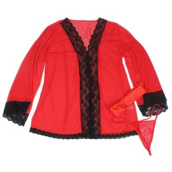 SUBBLIME - TRANSPARENT FABRIC ROBE WITH LACE DETAIL RED S-M