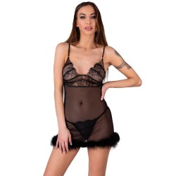 LIVCO CORSETTI FASHION - ZERUNAM SET BABYDOLL BLACK THONG